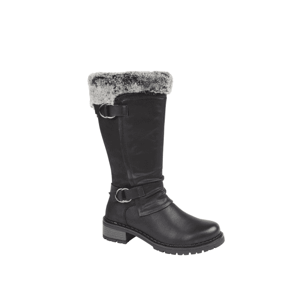 Cipriata FLORICA Ladies Faux Fur Collar Calf Length Boots Black - Shuperb