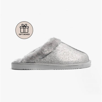 Jo & Joe SPARKLE Ladies Mule Slippers Grey - Shuperb