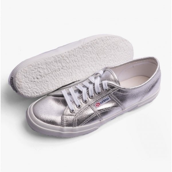 Superga 2750 METALLIC CANVAS Ladies Trainers Grey Silver - Shuperb