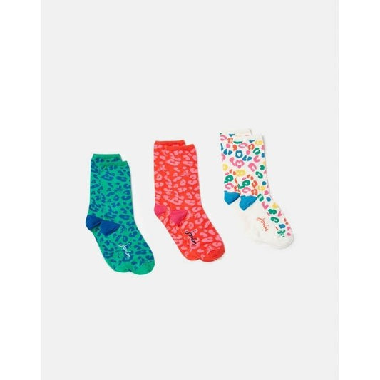 Joules EXCELLENT EVERYDAY 3PK Ladies Socks Cream Leopard: UK 4 - 8 - Shuperb