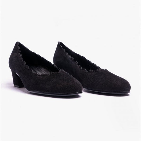 Gabor GIGI Ladies Suede Court Shoes Black - Shuperb