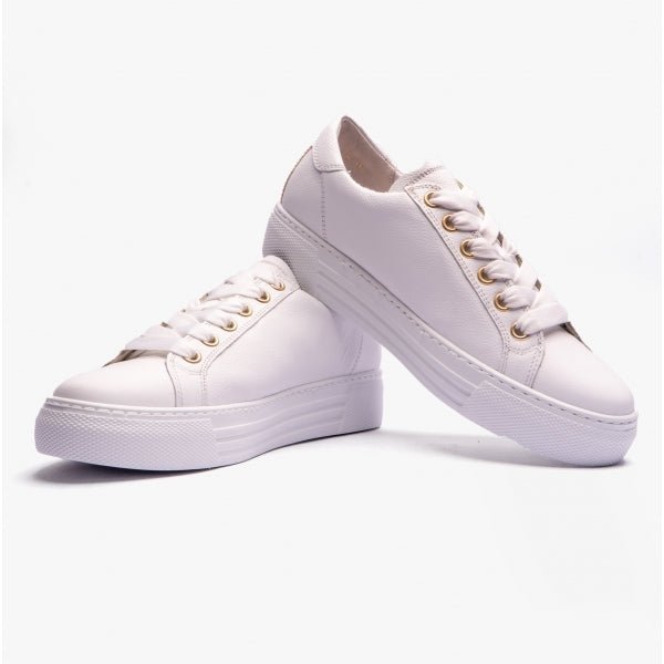 Gabor CAMPUS Ladies Wide Platform Leather Trainers White/Gold - Shuperb