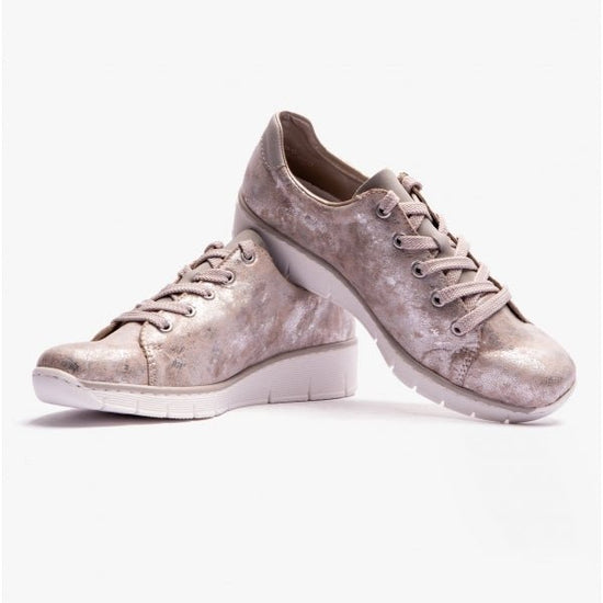 Rieker 53715 - 90 Ladies Wedge Trainers Metallic Cement - Shuperb