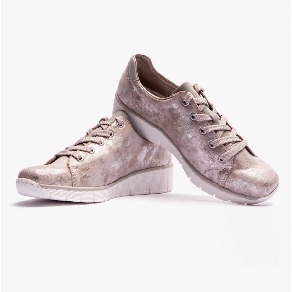 Rieker 53715 - 90 Ladies Wedge Trainers Metallic Cement - Shuperb