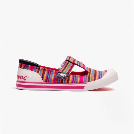 Rocket Dog JAZZIN J - BAR ALOE STRIPE Ladies Trainers Pink Multi - Shuperb