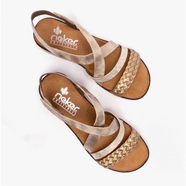 Rieker V3663 - 90 Ladies Crossover Sandals Gold - Shuperb