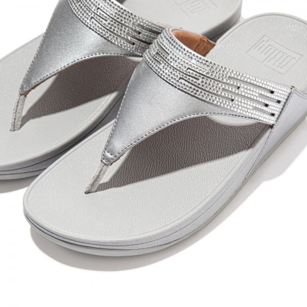 FitFlop LULU LASERCRYSTAL Ladies Toe - Post Sandals Silver - Shuperb