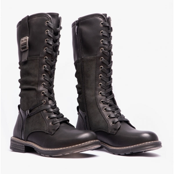 Womens fashion tall black lace up boots