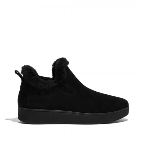 FitFlop RALLY SHEARLING - LINED Ladies Trainers All Black - Shuperb