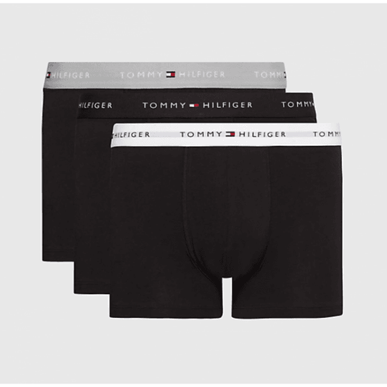 Tommy Hilfiger 3 PACK PRINT TRUNKS Mens Cotton Trunks Grey Heather/Black/White - Shuperb