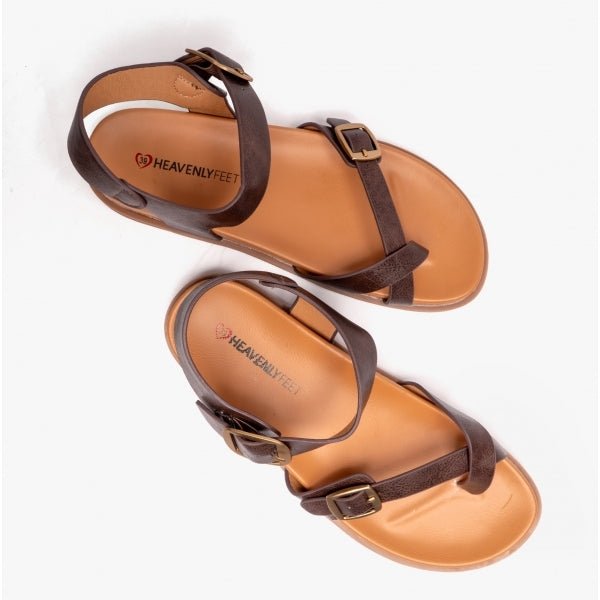 Heavenly Feet PALMA Ladies Crossover Sandals Chocolate - Shuperb