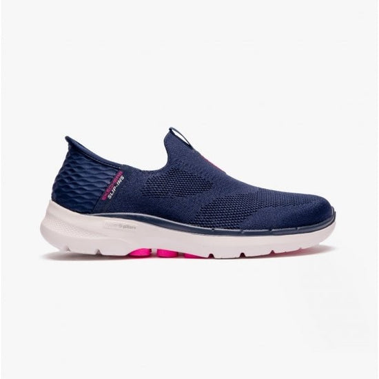 Skechers GO WALK 6 - FABULOUS VIEW Ladies Slip - On Trainers Navy/Grey/Pink - Shuperb