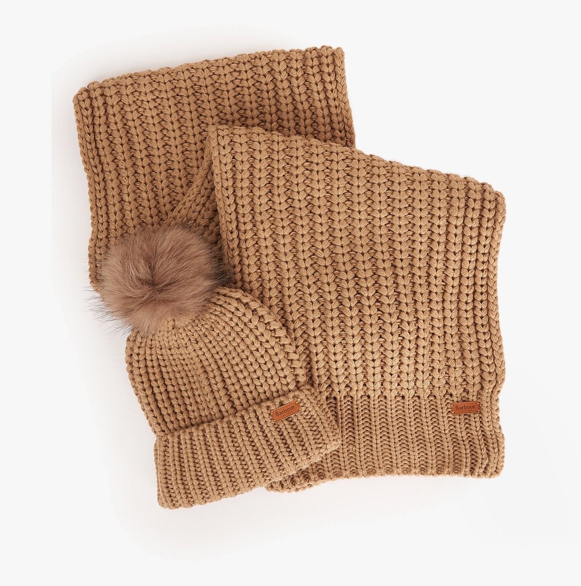 Barbour SALTBURN BEANIE & SCARF Womens Gift Set Mink - Shuperb