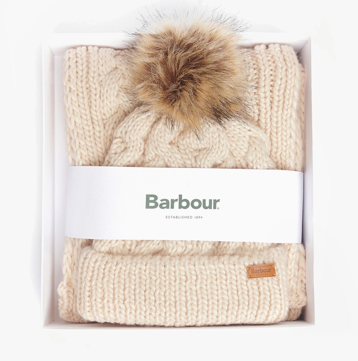 Barbour PENSHAW BEANIE & SCARF Womens Gift Set Blush Pink - Shuperb