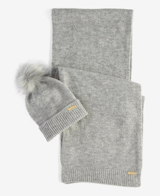 Barbour SPARKLE BEANIE & SCARF Womens Gift Set Grey Marl - Shuperb