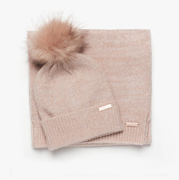 Barbour SPARKLE BEANIE & SCARF Womens Gift Set Pink - Shuperb