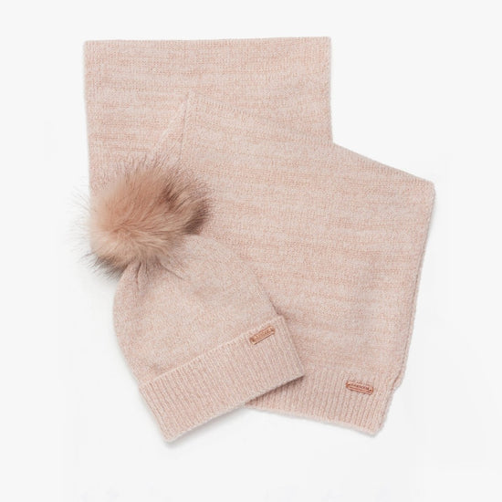 Barbour SPARKLE BEANIE & SCARF Womens Gift Set Pink - Shuperb