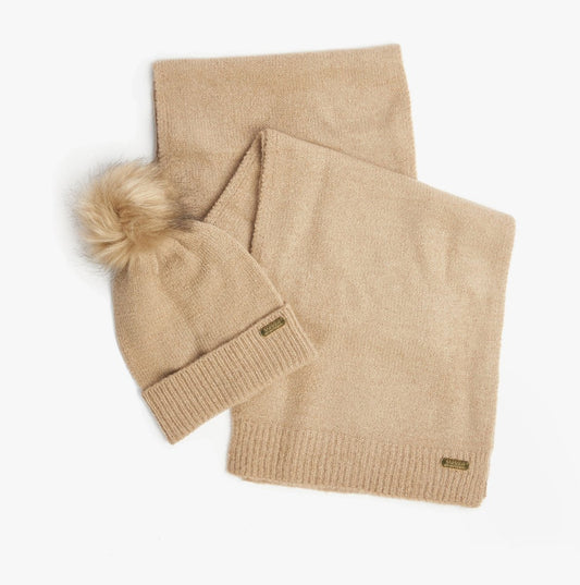 Barbour SPARKLE BEANIE & SCARF Womens Gift Set Oat - Shuperb