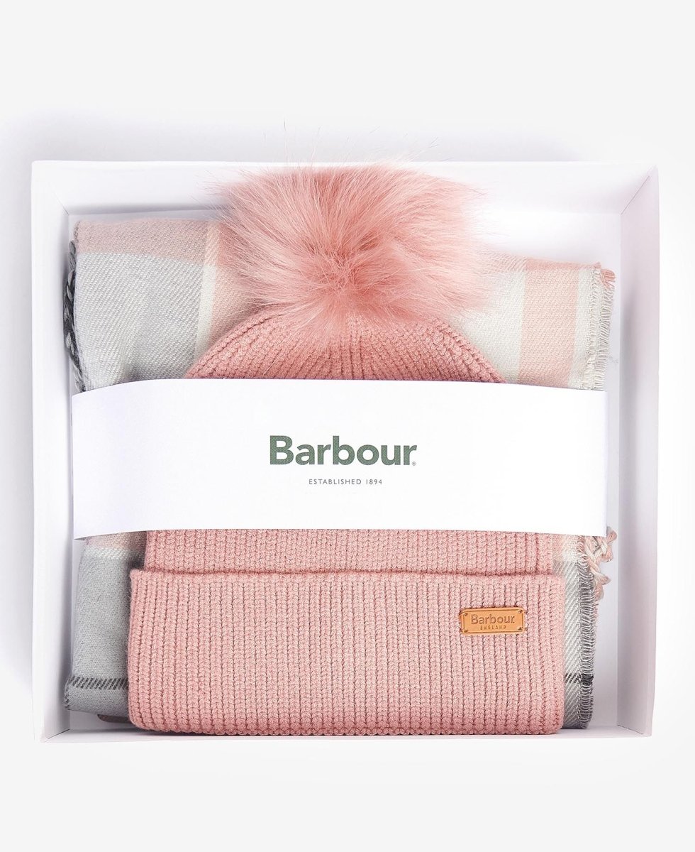 Barbour DOVER BEANIE & HAILES SCARF Womens Gift Set Pearl Grey - Shuperb