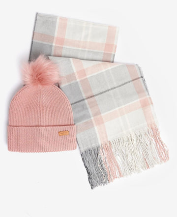 Barbour DOVER BEANIE & HAILES SCARF Womens Gift Set Pearl Grey - Shuperb