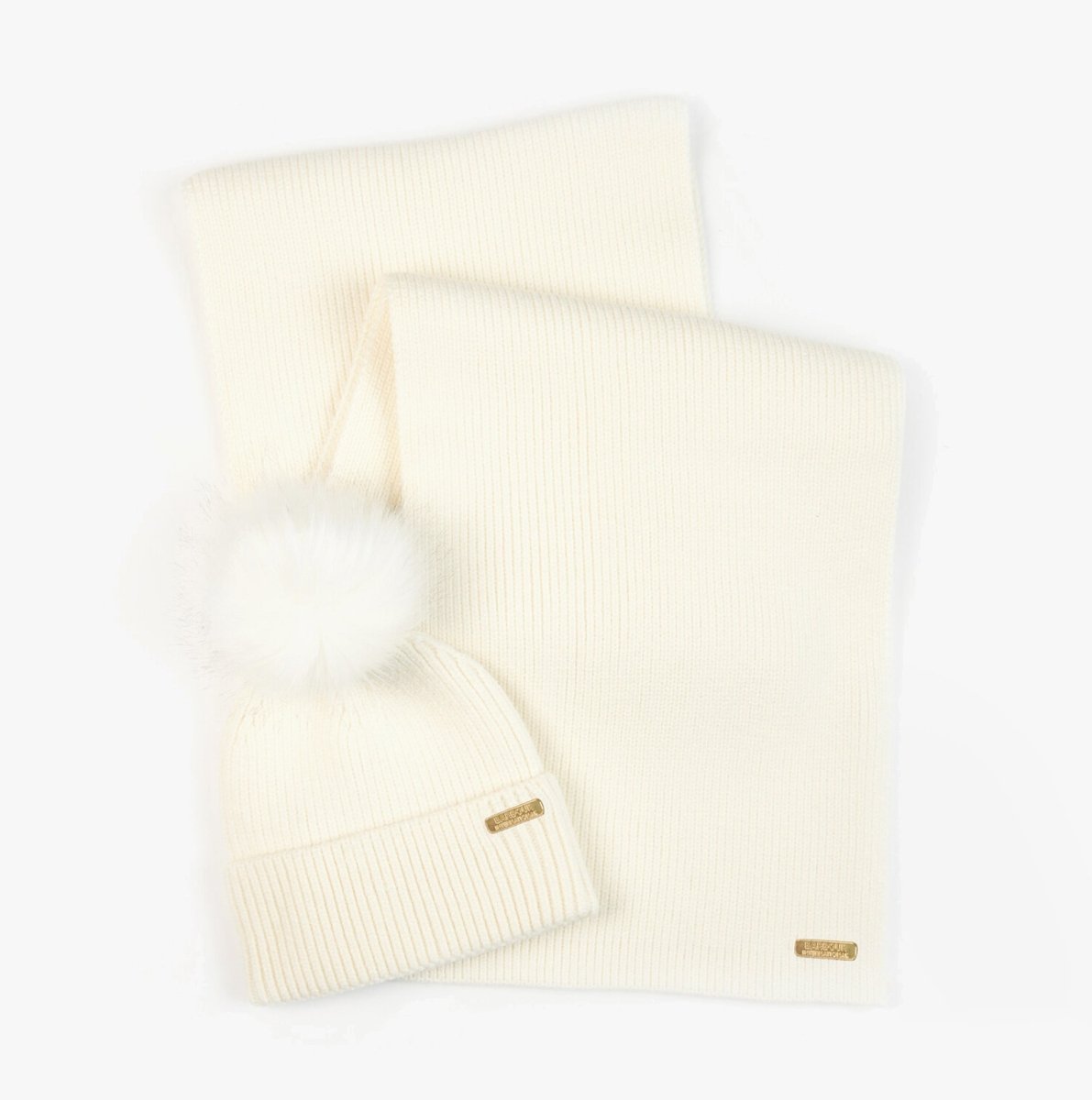 Barbour MALLORY BEANIE & SCARF Womens Gift Set Optic White - Shuperb