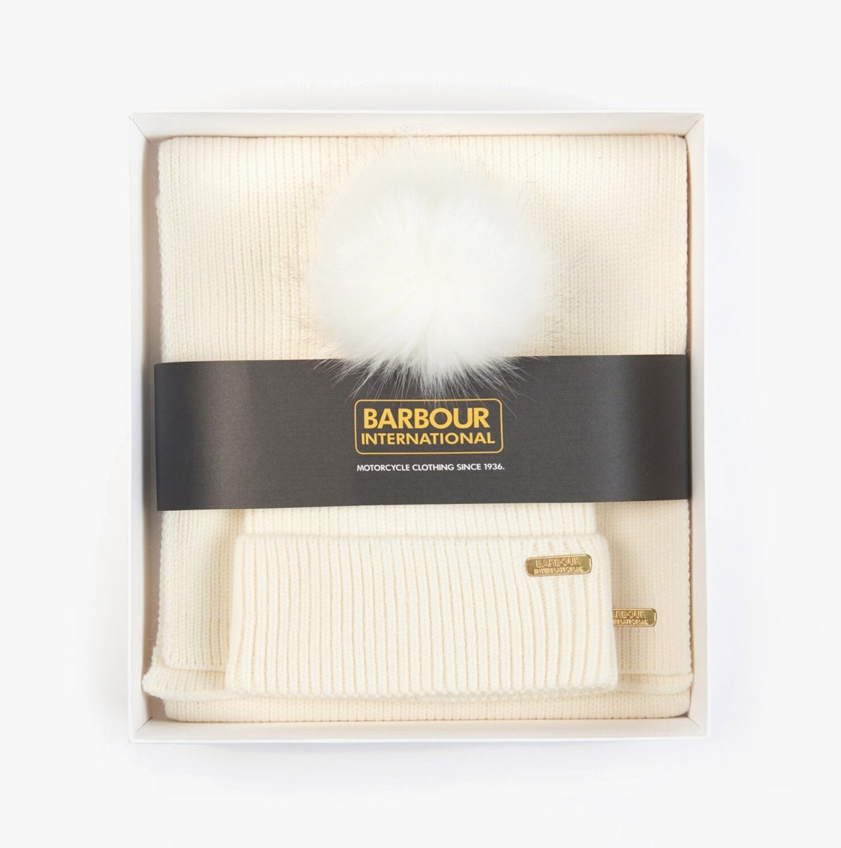 Barbour MALLORY BEANIE & SCARF Womens Gift Set Optic White - Shuperb