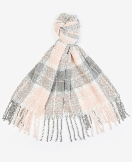 Barbour SALTBURN BEANIE & TARTAN SCARF Womens Gift Set Grey Rose - Shuperb