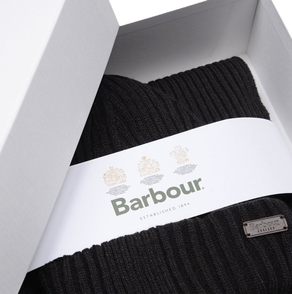 Barbour CRIMDON BEANIE & SCARF Mens Gift Set Black - Shuperb