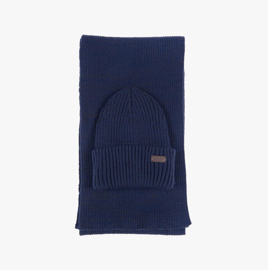 Barbour CRIMDON BEANIE & SCARF Mens Gift Set Navy - Shuperb