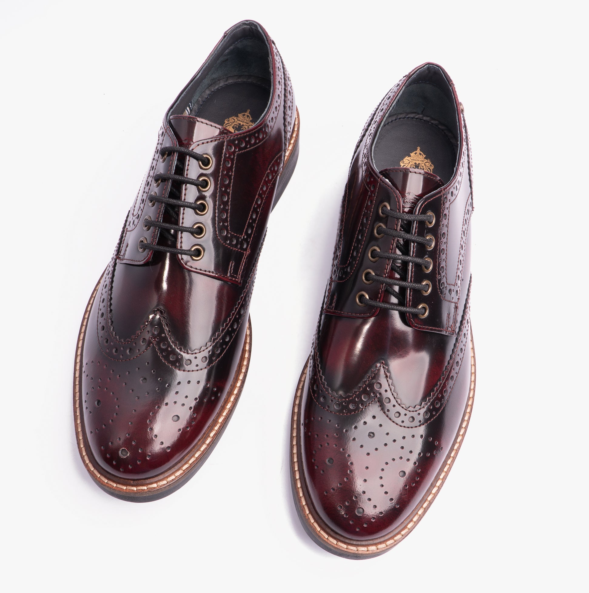 WOBURN Mens Polished Leather Brogue Shoes Oxblood UK 6