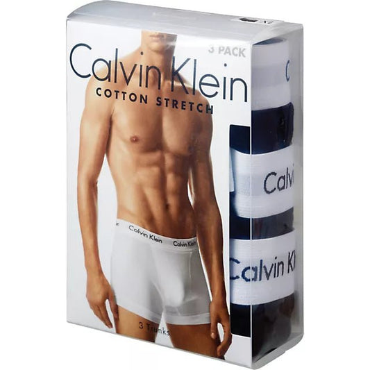 Calvin Klein TRUNK 3 Pack Mens Cotton Stretch Underwear Black/Blu/Blu - Shuperb