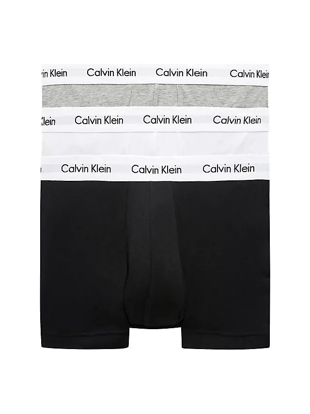 Calvin Klein TRUNK 3 Pack Mens Cotton Stretch Underwear Black/White/Grey Heather - Shuperb