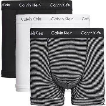 Calvin Klein TRUNK 3 Pack Mens Cotton Stretch Underwear White/Black & White Stripe/Black - Shuperb