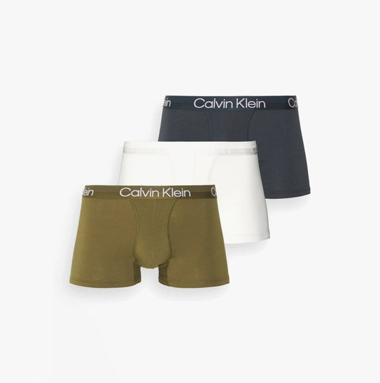 Calvin Klein 3 Pack Mens Trunks Green/Beige/Navy - Shuperb