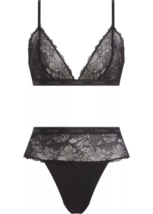 Calvin Klein MODERN LACE Womens Bra & Thong Gift Set Black - Shuperb