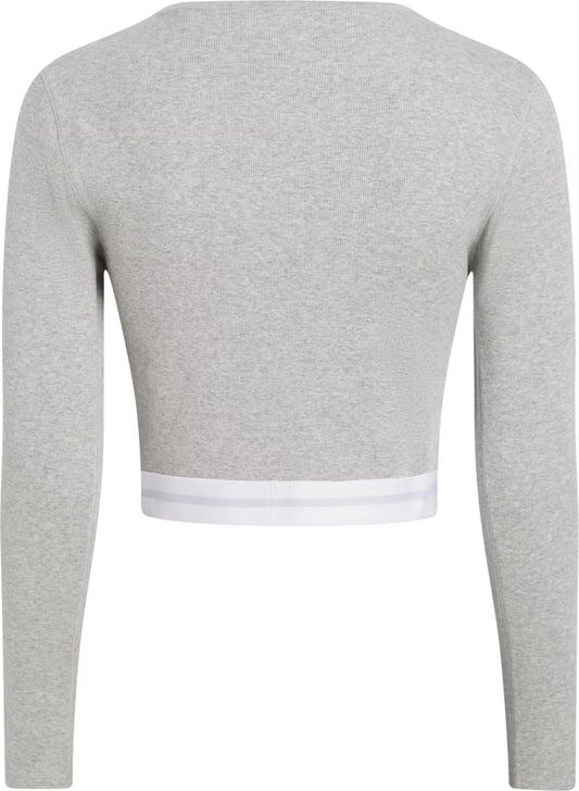 Calvin Klein MODERN RIB Womens Long - Sleeve Crop Top Crew Grey Heather - Shuperb