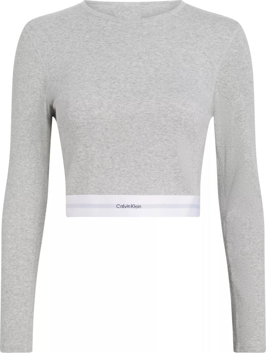 Calvin Klein MODERN RIB Womens Long - Sleeve Crop Top Crew Grey Heather - Shuperb