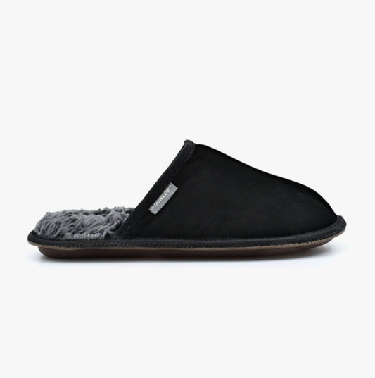 Dunlop TAYLOR Mens Suede Mule Slippers Black - Shuperb