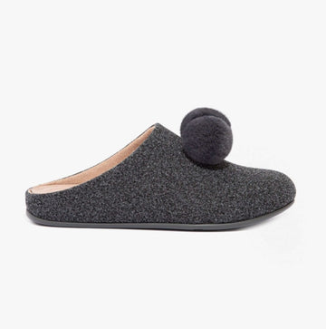 FitFlop CHRISSIE POM POM Ladies Mule Slippers Pewter Grey - Shuperb