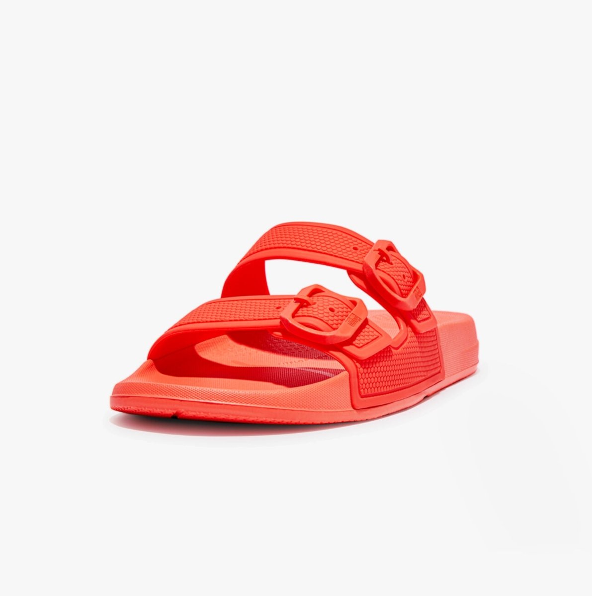 FitFlop iQUSHION TWO - BAR BUCKLE SLIDES Ladies Neon Orange - Shuperb