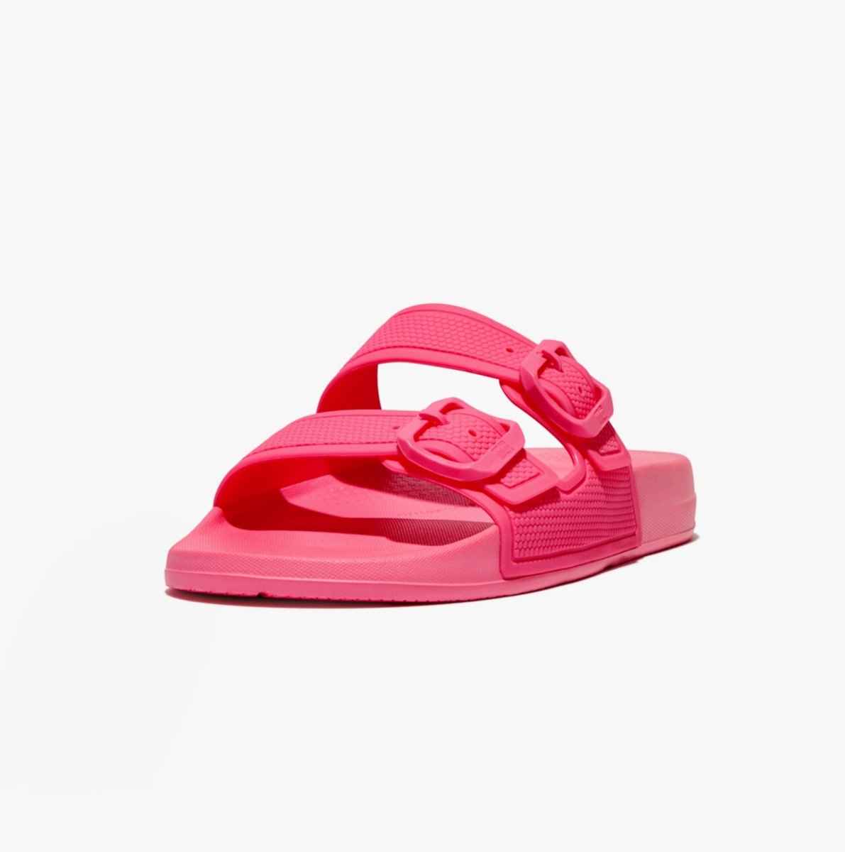 FitFlop iQUSHION TWO - BAR BUCKLE SLIDES Ladies Pop Pink - Shuperb