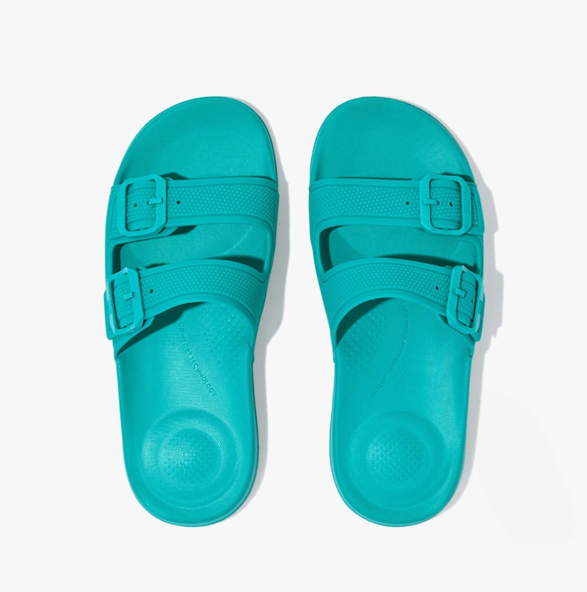 FitFlop iQUSHION TWO - BAR BUCKLE SLIDES Ladies Tahiti Blue - Shuperb