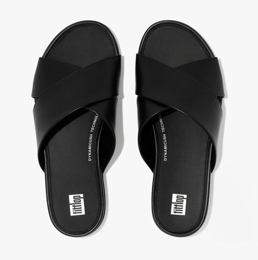 FitFlop GRACIE CROSS Womens Slides All Black - Shuperb