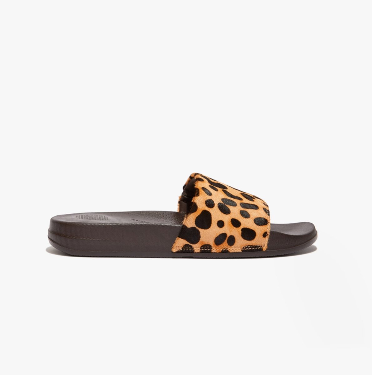 FitFlop iQUSHION Ladies Hair - On Leather Sliders Leopard - Shuperb