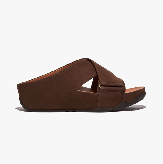 FitFlop SHUV Ladies Nubuck Cross Sliders Chocolate Brown - Shuperb