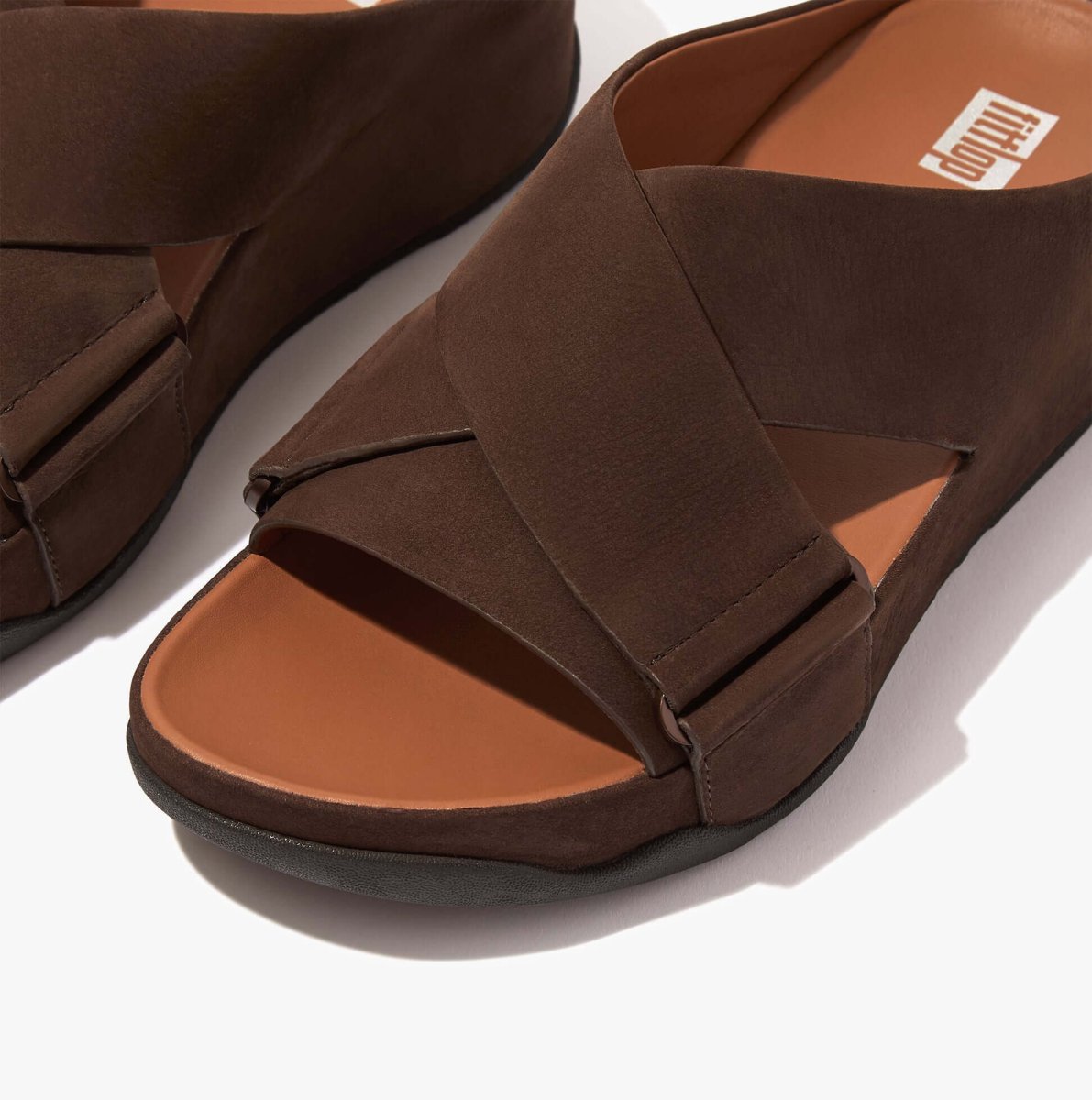 FitFlop SHUV Ladies Nubuck Cross Sliders Chocolate Brown - Shuperb