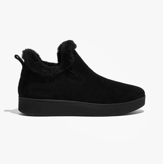 FitFlop RALLY SHEARLING - LINED Ladies Trainers All Black - Shuperb