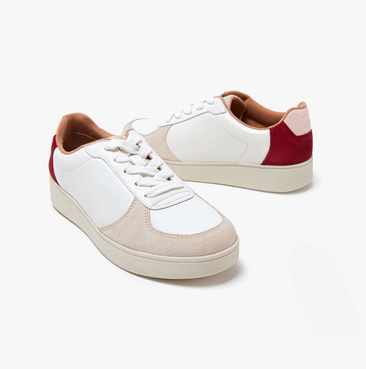 FitFlop RALLY PANEL Ladies Leather Trainers Urban White/Rich Red - Shuperb