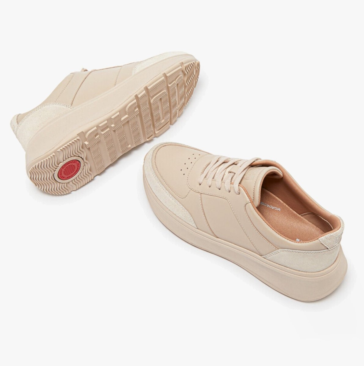 FitFlop F - MODE Ladies Flatform Trainers Stone Beige - Shuperb