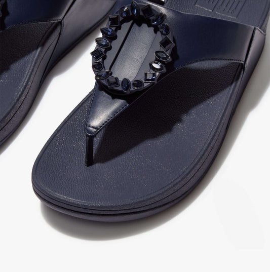 FitFlop LULU CRYSTAL Ladies Toe - Post Sandals Stone Midnight Navy - Shuperb